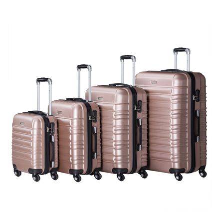 Set 4 valize ABS cu maner telescopic si roti - roz