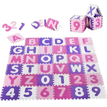 Puzzle pentru copii "Juna" 36 de piese de la A la Z si de la 0 la 9 (roz)