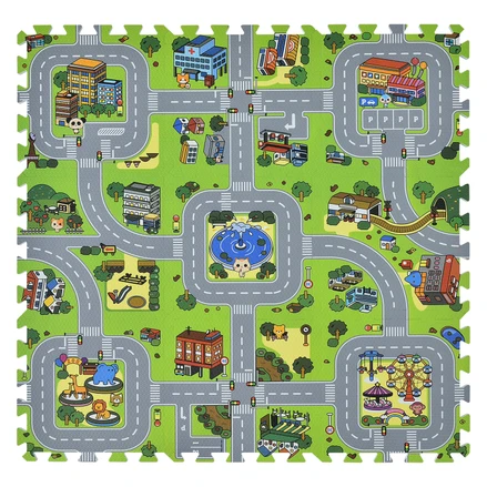 Covor de joacă sub formă de puzzle din 9 piese - strada