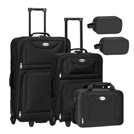 Set 5 valize textile cu 2 valize, o geanta de umar si 2 genti cosmetice - negru