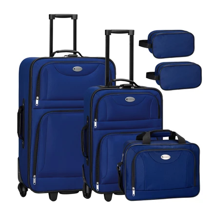 Set de 5 valize textile cu 2 valize, o geanta de umar si 2 genti cosmetice - albastru